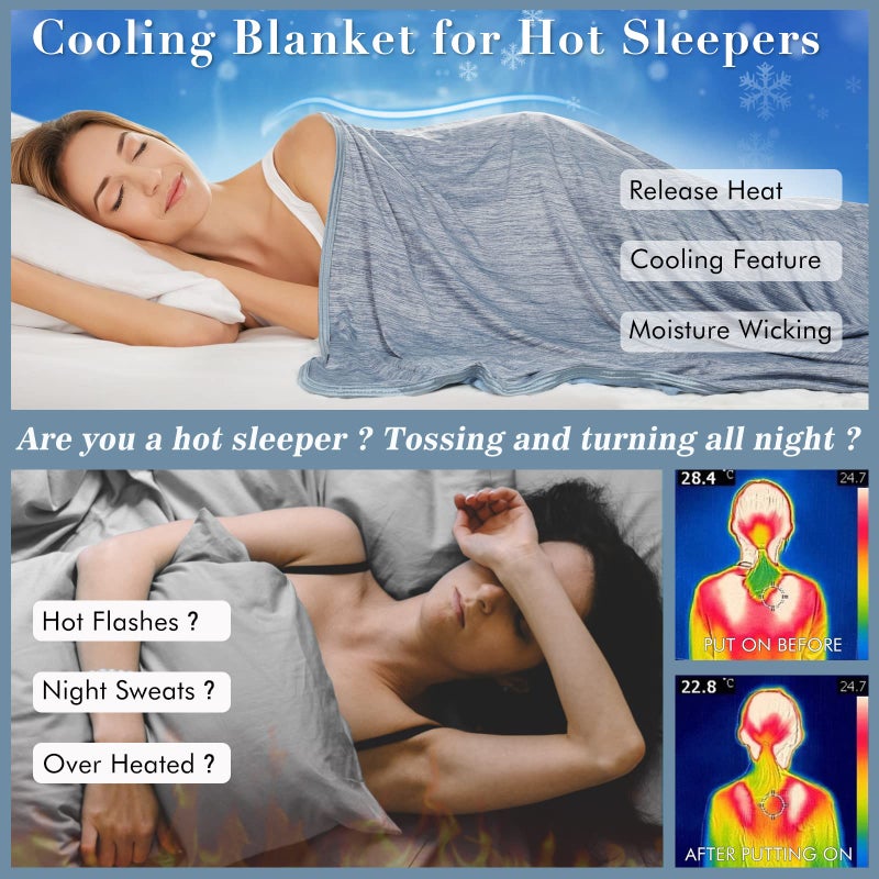LUXEAR Cooling Blanket for Hot Sleepers Night Sweats Queen Size Cool Summer Blanket 79 X 86in Japanese Q-Max>0.5 Arc-Chill Cooling Fiber Keep Adults/Children Cool Soft Breathable All-Season-Blue - Image 4